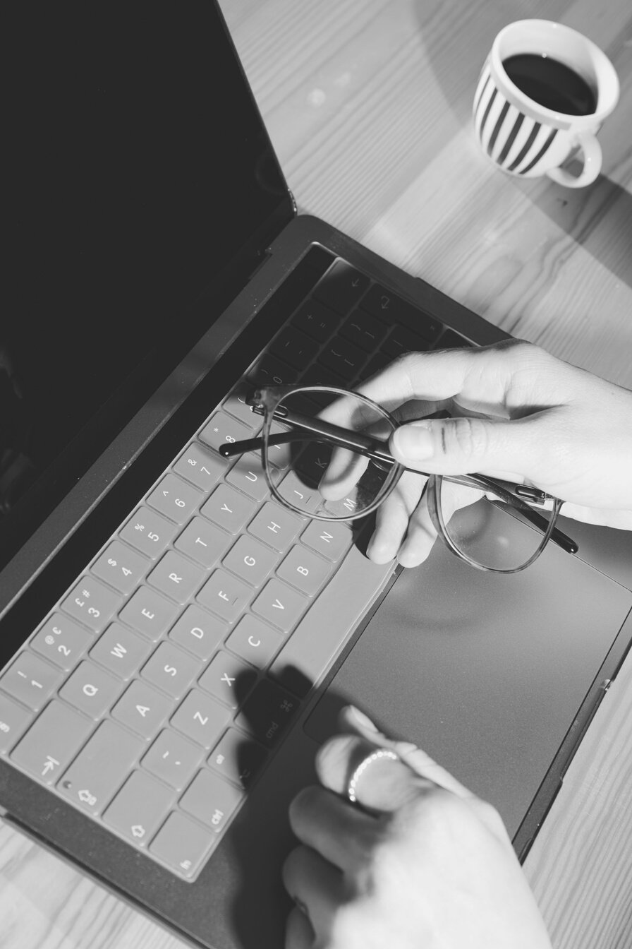 Flash People Portraits Person Holding Glasses and Laptop